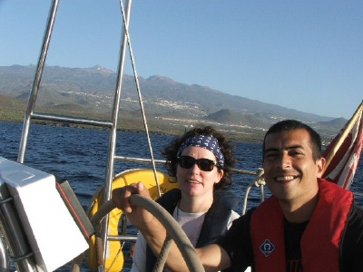 Siobhan and Adam at the wheel en route to La Gomera