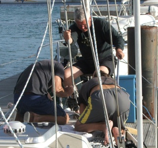 All hands on deck to repair the rigging